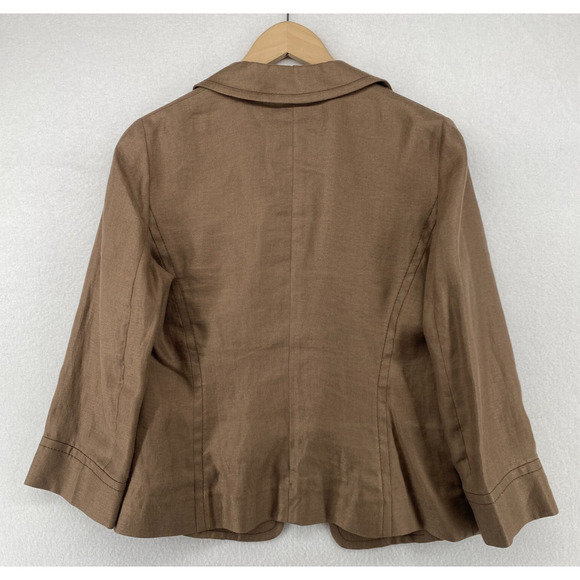VALENTINO Blazer Womens 44 8 Linen Basketweave Ruffled One Button Brown Italy - Picture 3 of 14